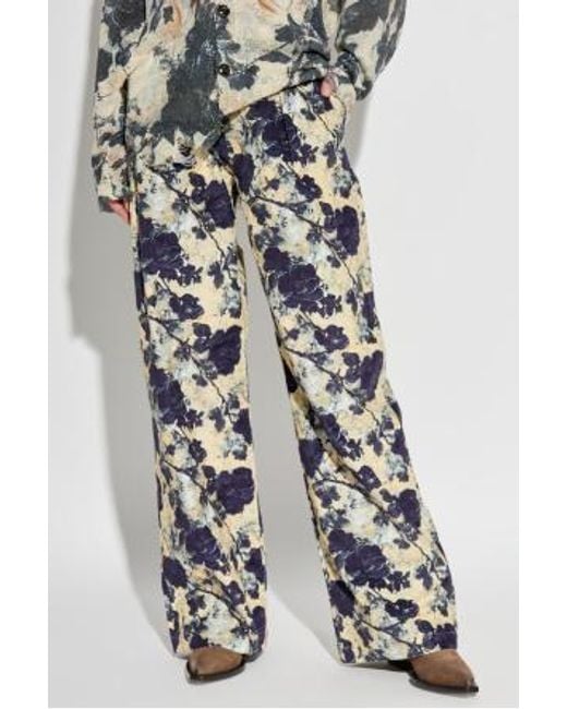 R13 White Floral-Print Pleated Trousers