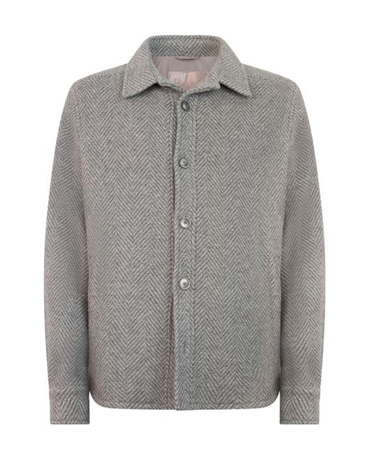 Herno Gray Herringbone Button-Down Shirt for men