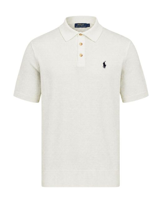 Polo Ralph Lauren White Logo-Embroidered Cotton-Knit Polo Shirt for men