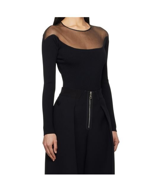 Mugler Black Sheer-Panelled Bodysuit