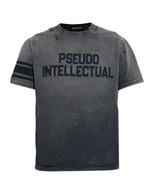 M I S B H V Gray Distressed-Finish T-Shirt for men