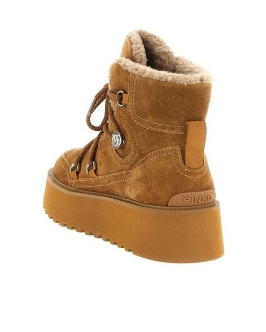 Pinko Brown Lace-Up Suede Ankle Boots