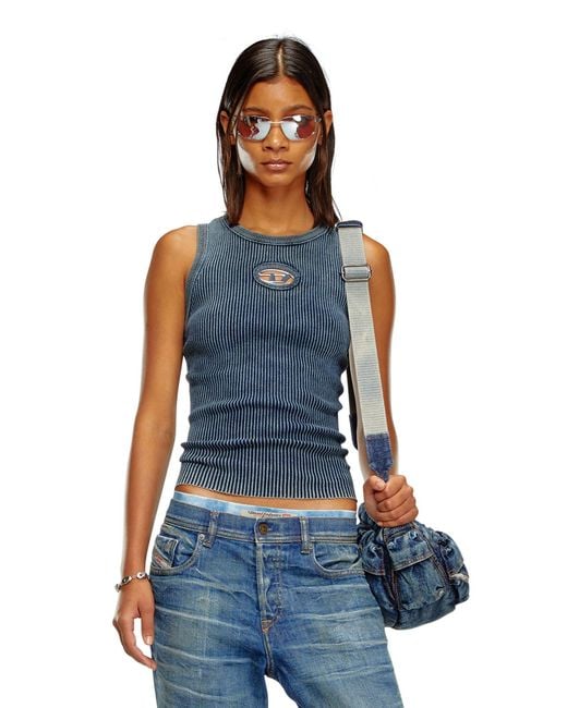 DIESEL Blue M-Anchor-A-Sl Ribbed Cotton Tank Top
