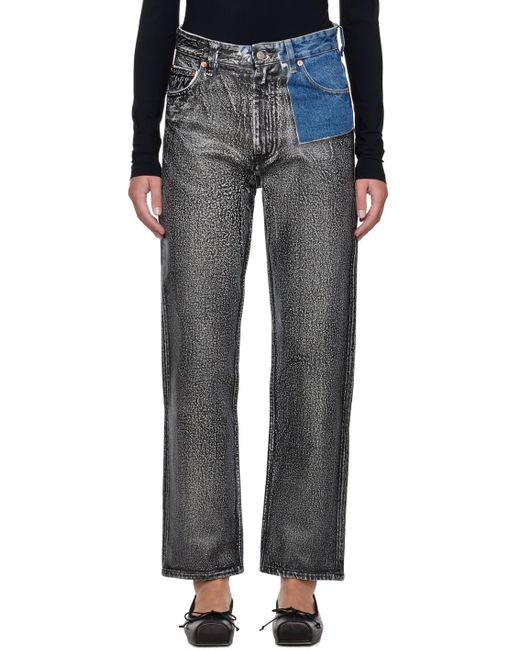 MM6 by Maison Margiela Blue Logo-Patch Panelled Straight-Leg Jeans