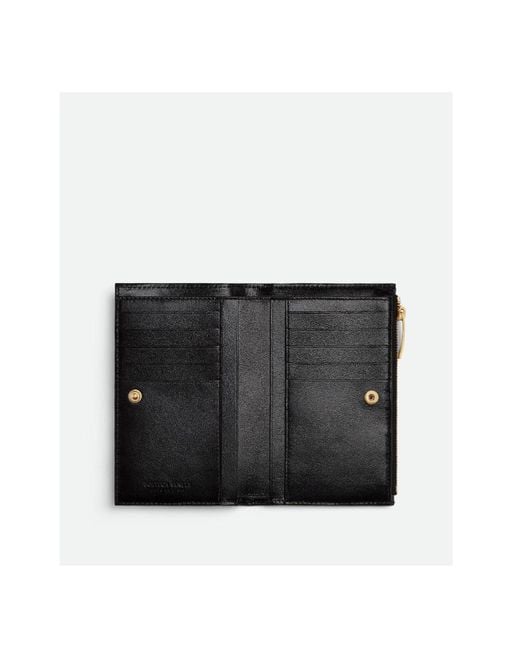 Bottega Veneta Black Intrecciato Bi-Fold Zip Wallet
