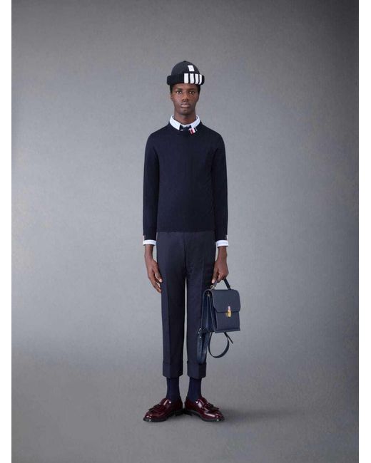 Thom Browne Blue Rwb Stripe Detailed Crewneck Jumper for men