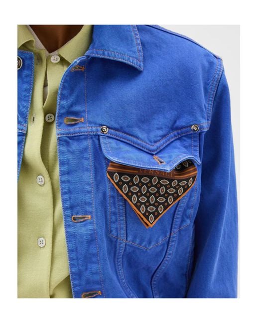 Versace Blue Cropped Non-Stretch Denim Jacket