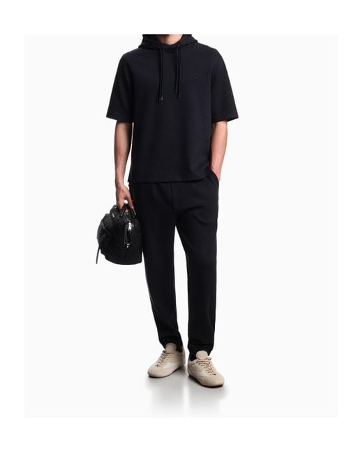 Emporio Armani Blue Jacquard Jersey Short-Sleeve Hoodie for men