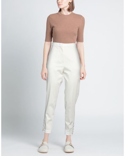 Max Mara White Solid Color Stretch Pants