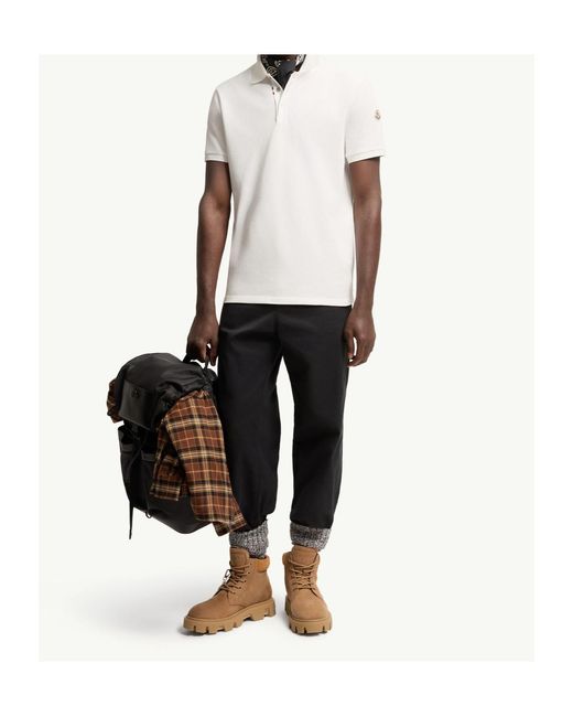 Moncler White Logo Cotton Piquet Polo Shirt for men