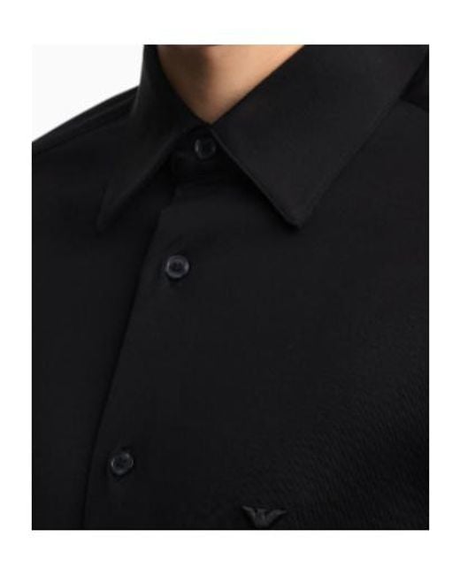 Emporio Armani Black Logo Embroidered Button-Up Shirt for men