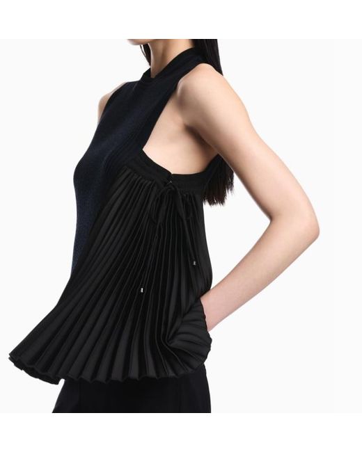 Emporio Armani Blue Knit Top With Asymmetrical And Sleeveless Ribbed Design And Pleated Panel