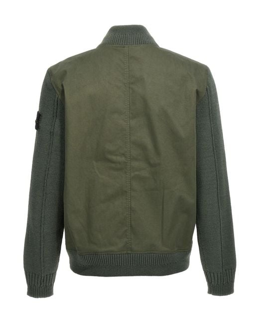 Stone Island Green Logo Patch Buttoned Jacket for men