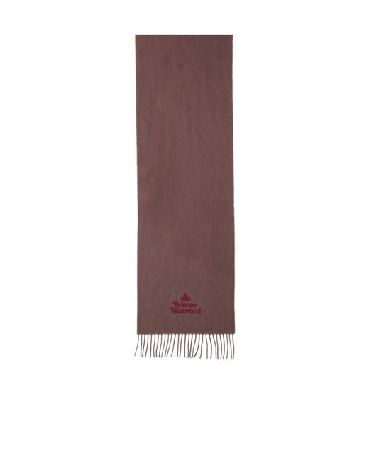 Vivienne Westwood Logo Embroidered Fringed Scarf in Brown | Lyst UK