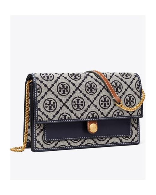 Tory Burch Gray T Monogram Chain Wallet