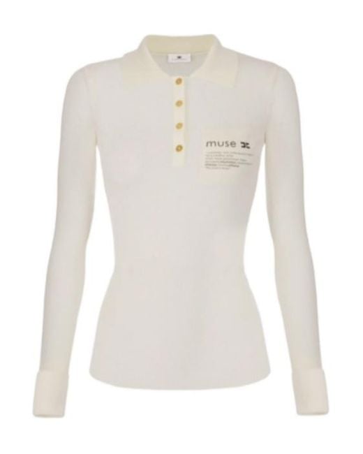 Elisabetta Franchi White Lettering Detailed Knitted Polo Shirt
