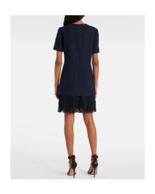 Oscar de la Renta Blue Tweed And Lace Minidress
