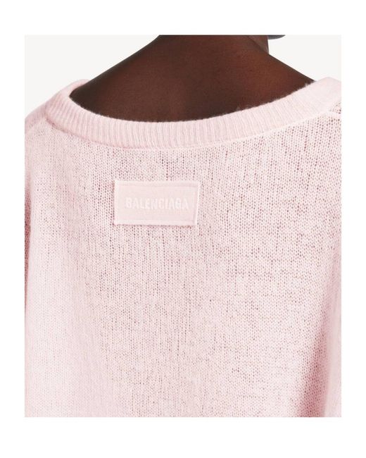 Balenciaga Pink Sheer Logo Patch Knitted Sweater