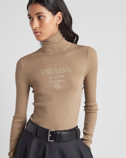 Prada Natural Superfine Wool Turtleneck Sweater