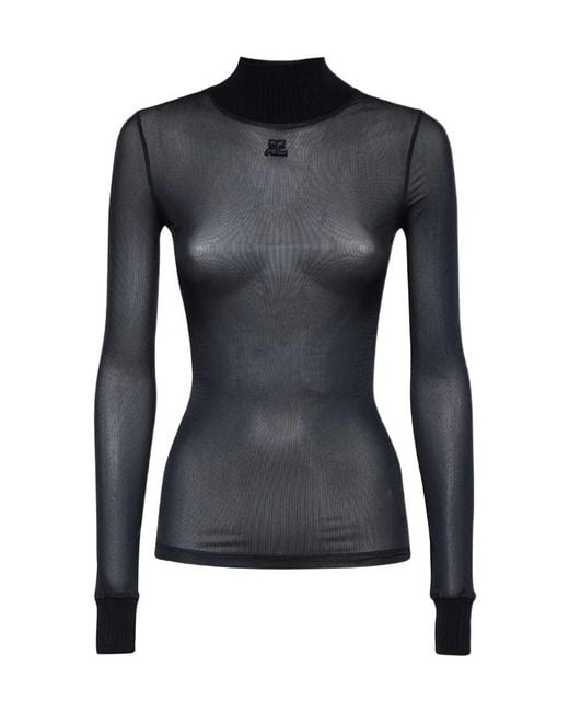 Courreges Black Logo-Patch Roll-Neck Top