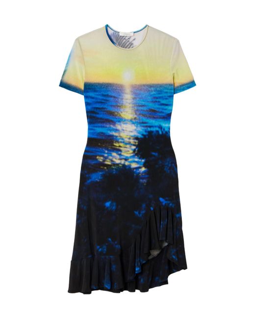 Rabanne Blue Rabanne Sunset-Printed Second-Skin Jersey Mini Dress