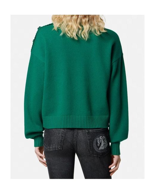 Versace Green Stand-Up Neck Knitted Jumper