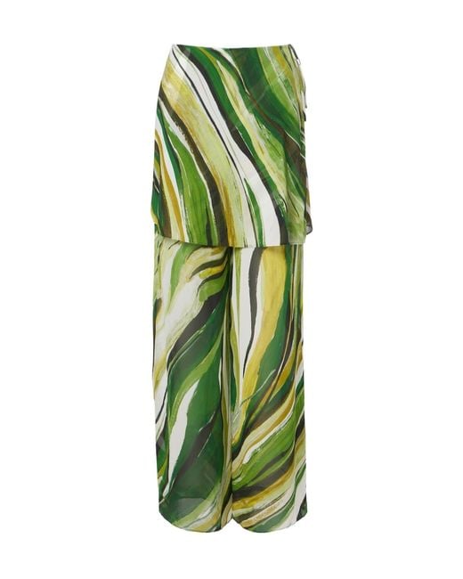 Christopher Esber Green Printed Silk Wide-Leg Pants