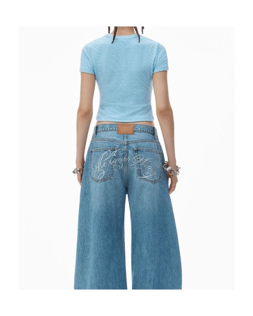 Alexander Wang Blue Logo Jacquard Crewneck Knit Top