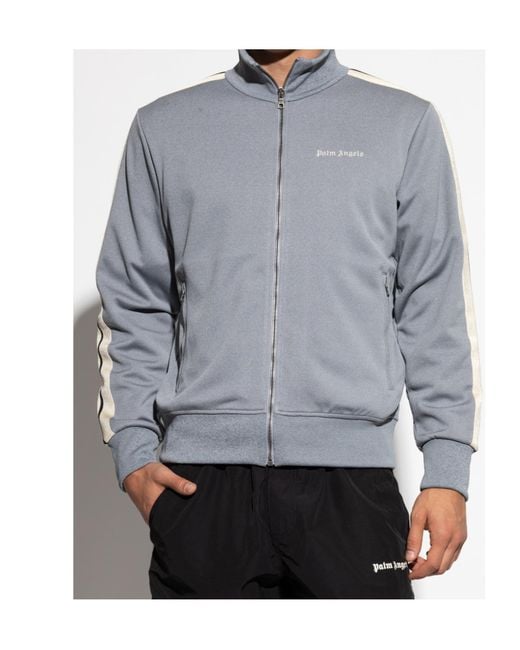 Palm Angels Blue Logo Embroidered Zipped Sweatshirt for men