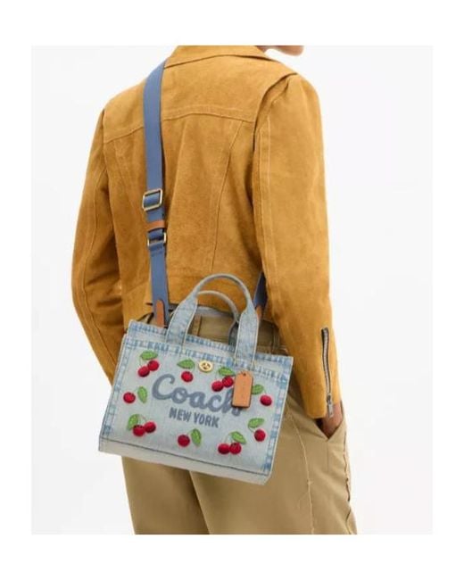 COACH Blue Cargo Tote Bag 26 With Cherry Embroidery