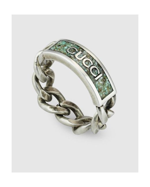 Gucci Green Logo Plaque Chain Ring