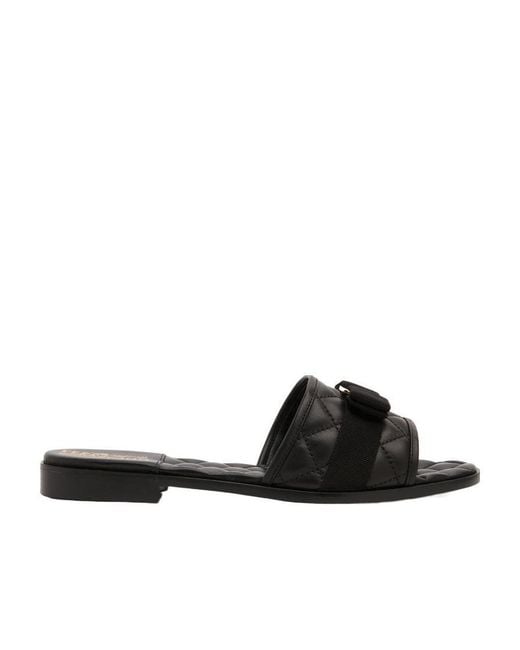Ferragamo Black Ferragamo Logo-Engraved Slip-On Sandals
