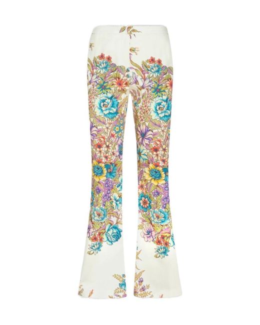 Etro White Floral-Printed High Waist Flared Trousers