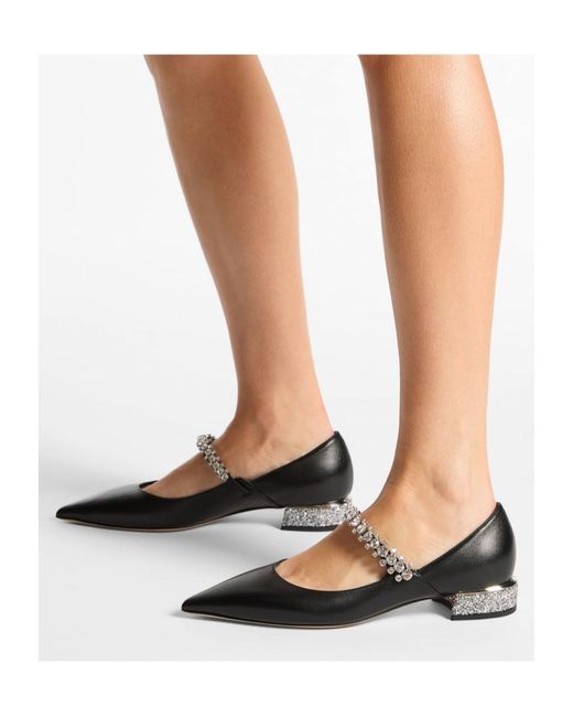 Jimmy Choo Black Bing Glittery Flat Shoes