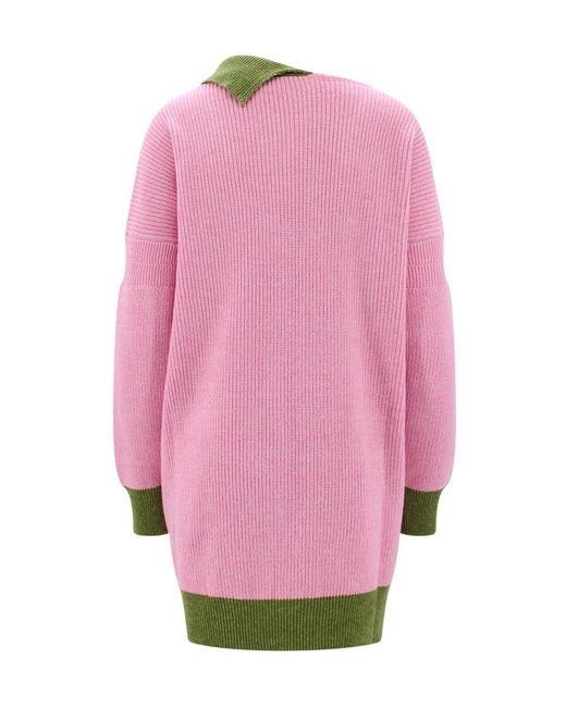 Marni Pink Color-Block Logo Patch Knit Dress