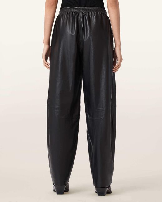 AllSaints Black Etta Elastic Waist Leather Pants