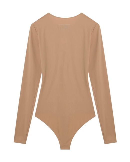 MM6 by Maison Margiela White Long Sleeved Crewneck Bodysuit