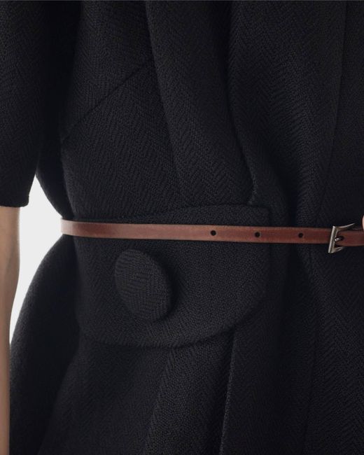 Prada Black Short-Sleeve Chevron Wool Dress With Belt