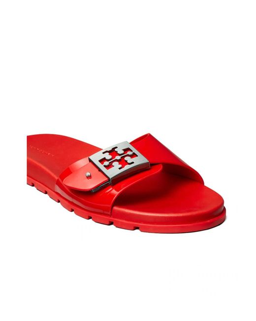 Tory Burch Red Logo-Buckle Slip On Slides