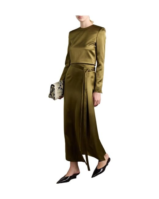 Adam Lippes Green Keira Cropped Silk-Charmeuse Top