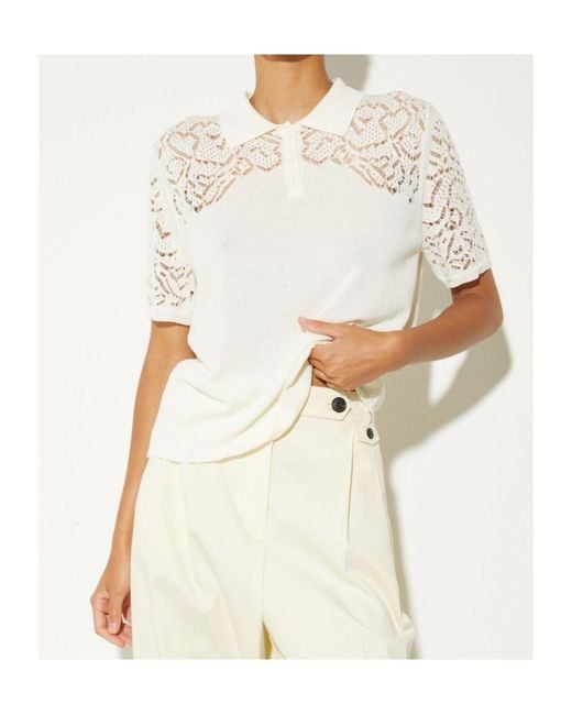 MAX&Co. White Pointelle-Knit Cotton Polo Shirt