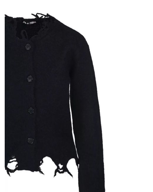 Haikure Blue Frayed-Hem Distressed Cardigan