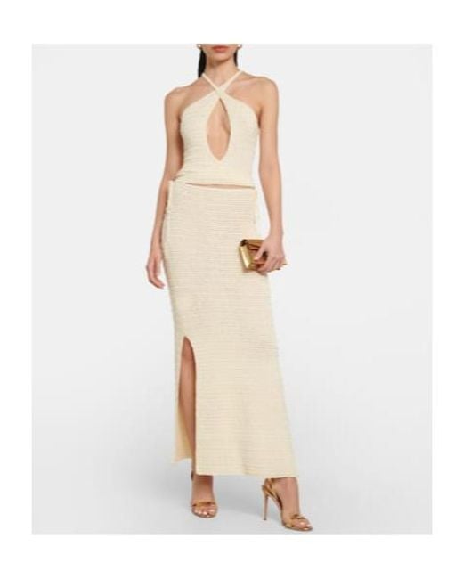 AYA MUSE White Veluti Embellished Crochet Maxi Dress