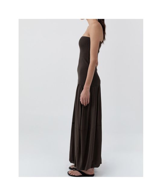 St. Agni Brown Strapless Balloon Hem Dress