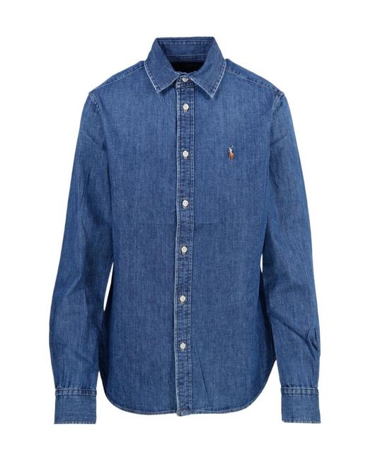 Polo Ralph Lauren Blue Pony Embroidered Curved Hem Shirt