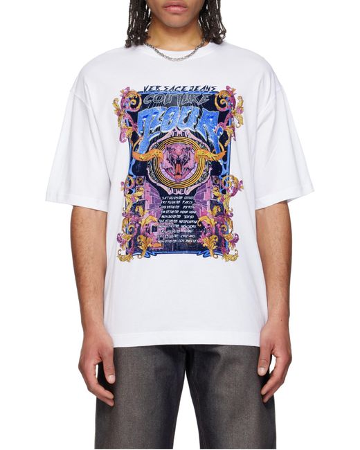 Versace Jeans White Bold Graphic Tiger Print T-Shirt for men