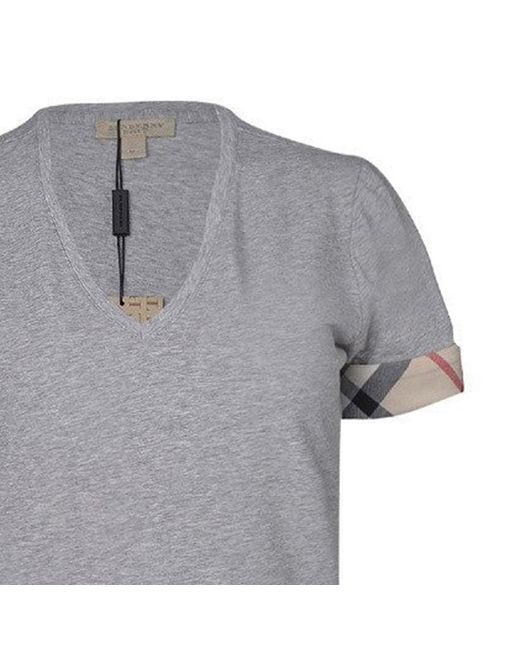 Burberry Gray V-Neck Checked T-Shirt