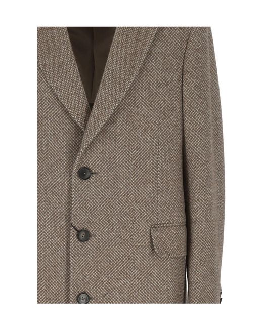 Zegna Brown Herringbone Single-Breasted Coat for men
