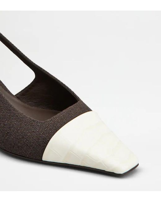 Tod's Brown Croc-Effect Slingback Pumps
