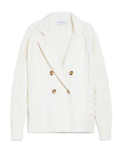 Max Mara White Micio Double-Breasted Cable-Knit Cardigan